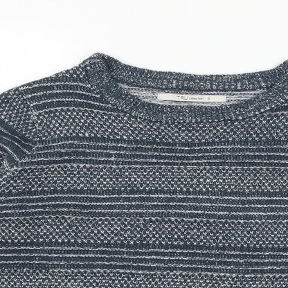 TRU Collection Womens Blue Striped Knit Pullover Jumper Size S