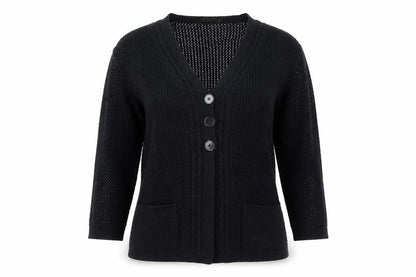 Front view of Pout women’s blue knit cardigan jumper, size M