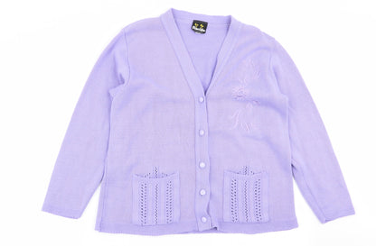 Womens UK Size M Florida Purple Cardigan Jumper