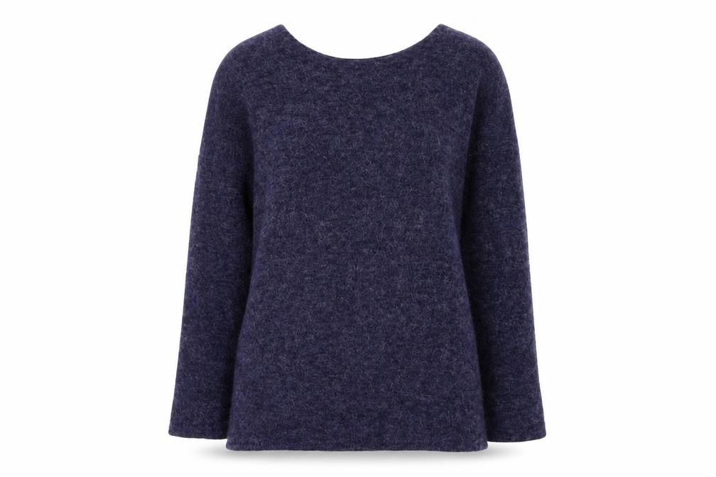Front view of Preworn men’s blue knit jumper, size S