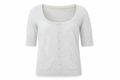 Front view of Papaya women’s grey knit cardigan jumper, size UK 8