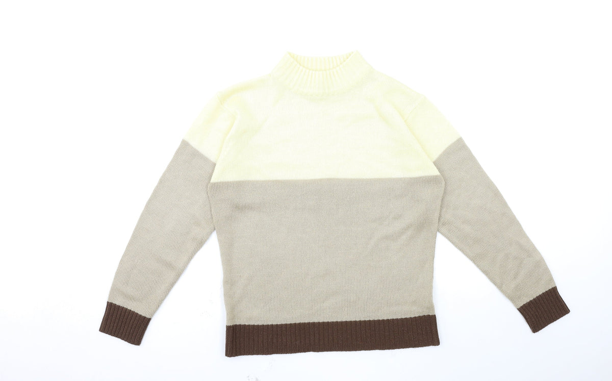 Additional front view of Damart women’s beige striped knit jumper, size UK 10