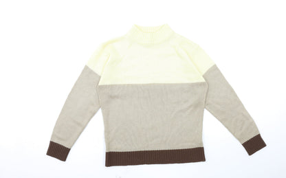 Additional front view of Damart women’s beige striped knit jumper, size UK 10