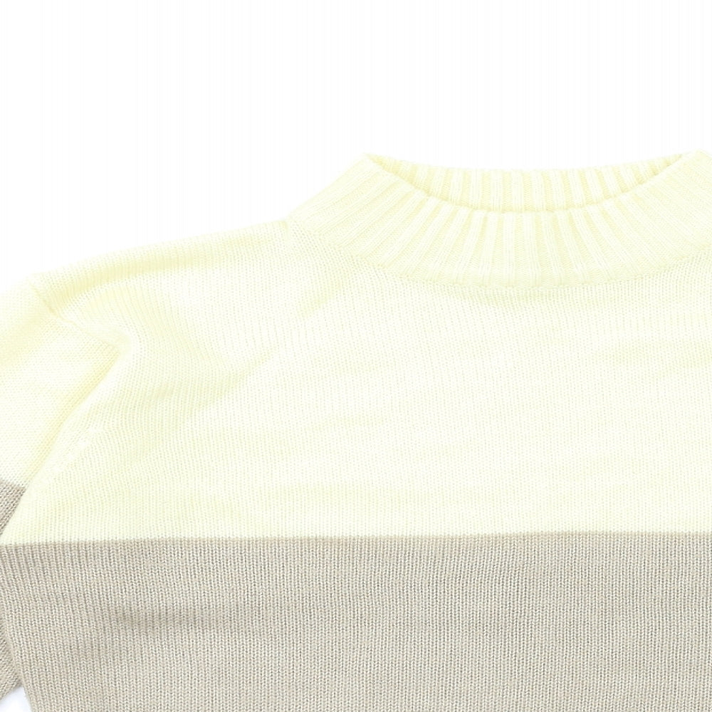 Close-up detail of Damart women’s beige striped knit jumper, size UK 10