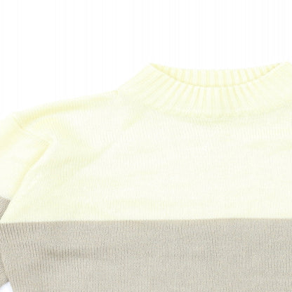 Close-up detail of Damart women’s beige striped knit jumper, size UK 10