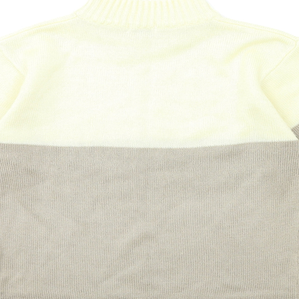 Brand and care label for Damart women’s beige striped knit jumper, size UK 10