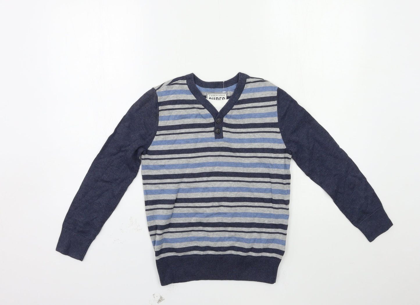 Matalan Boys Blue Striped Knit Pullover Jumper Size 9 Years