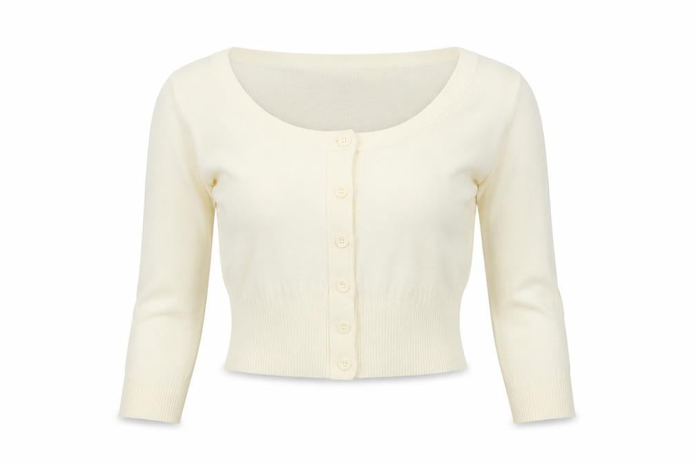 Front view of H&M women’s beige knit cardigan jumper, size XS