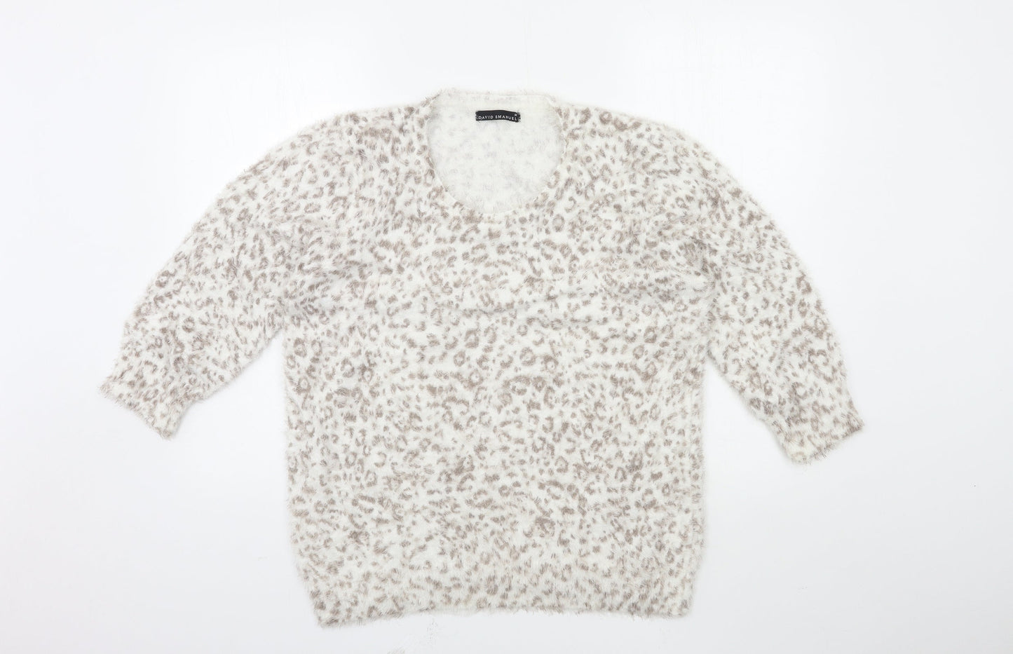 david emanuel Womens White Animal Print Knit Pullover Jumper Size M