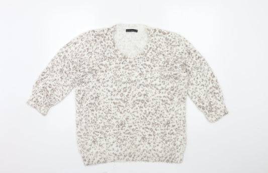 david emanuel Womens White Animal Print Knit Pullover Jumper Size M