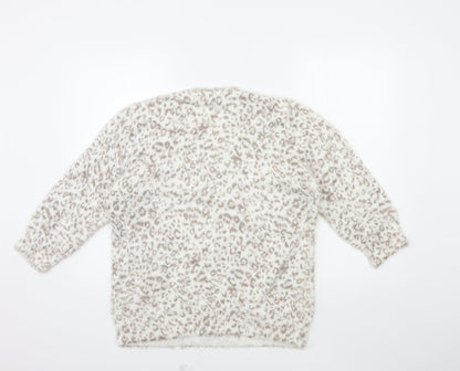 david emanuel Womens White Animal Print Knit Pullover Jumper Size M