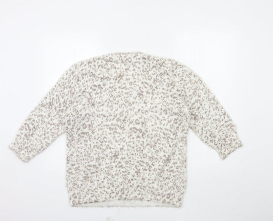 david emanuel Womens White Animal Print Knit Pullover Jumper Size M