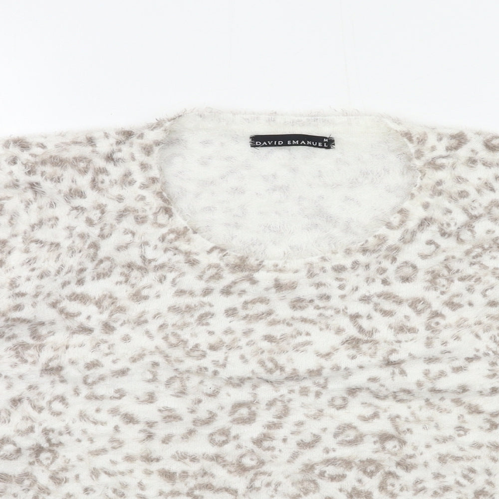 david emanuel Womens White Animal Print Knit Pullover Jumper Size M