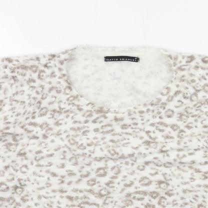 david emanuel Womens White Animal Print Knit Pullover Jumper Size M