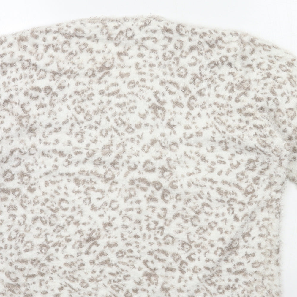david emanuel Womens White Animal Print Knit Pullover Jumper Size M