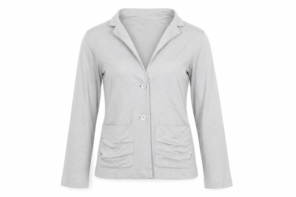 Front view of Uniqlo women’s grey cardigan jumper, size XS