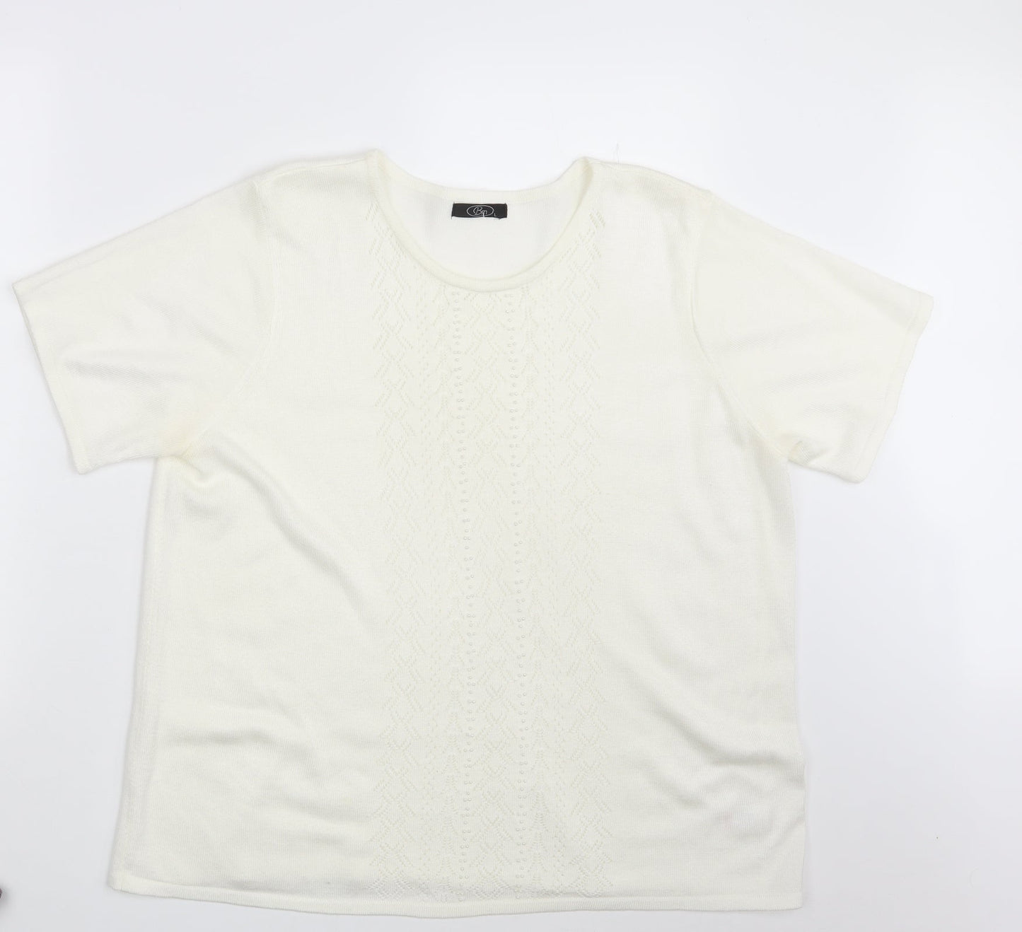 BM Womens Ivory Geometric  Pullover Sweatshirt Size L