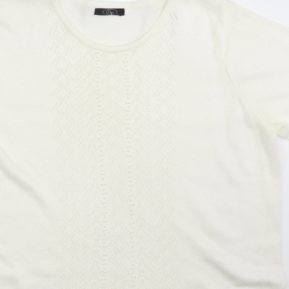 BM Womens Ivory Geometric  Pullover Sweatshirt Size L