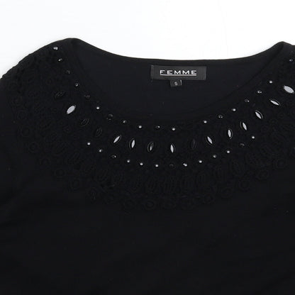 Femme Womens Black  Knit Pullover Jumper Size S