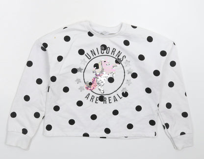 Primark Girls White Polka Dot  Pullover Sweatshirt Size 10-11 Years