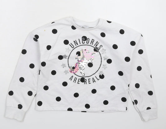 Primark Girls White Polka Dot  Pullover Sweatshirt Size 10-11 Years
