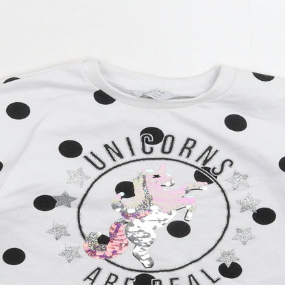Primark Girls White Polka Dot  Pullover Sweatshirt Size 10-11 Years