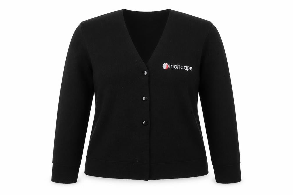 Front view of Balmoral women’s black knit cardigan jumper, size M