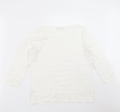 M&Co Womens White Striped Knit Pullover Jumper Size 14