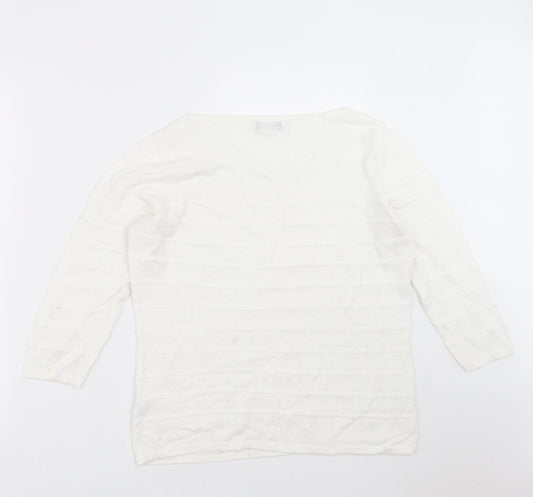 M&Co Womens White Striped Knit Pullover Jumper Size 14