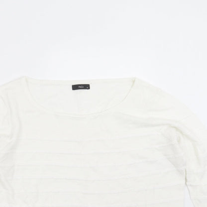 M&Co Womens White Striped Knit Pullover Jumper Size 14