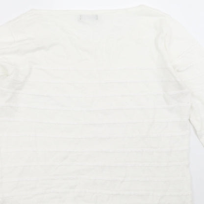M&Co Womens White Striped Knit Pullover Jumper Size 14