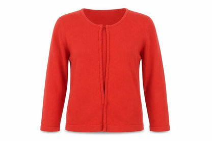 Front view of Flirt women’s red knit cardigan jumper, size UK 12