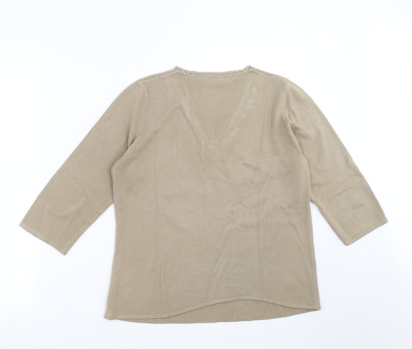 BHS Womens Brown  Knit Pullover Jumper Size 12  - Floral embroidery