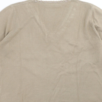 BHS Womens Brown  Knit Pullover Jumper Size 12  - Floral embroidery
