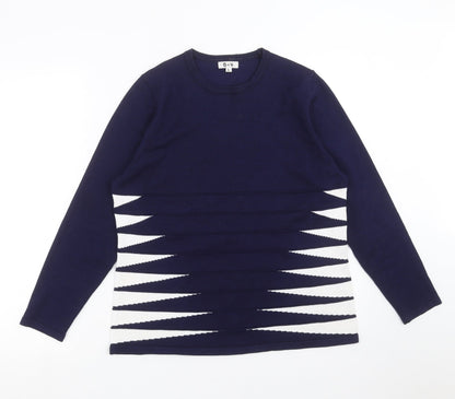 B&W Womens Blue Geometric Knit Pullover Jumper Size L