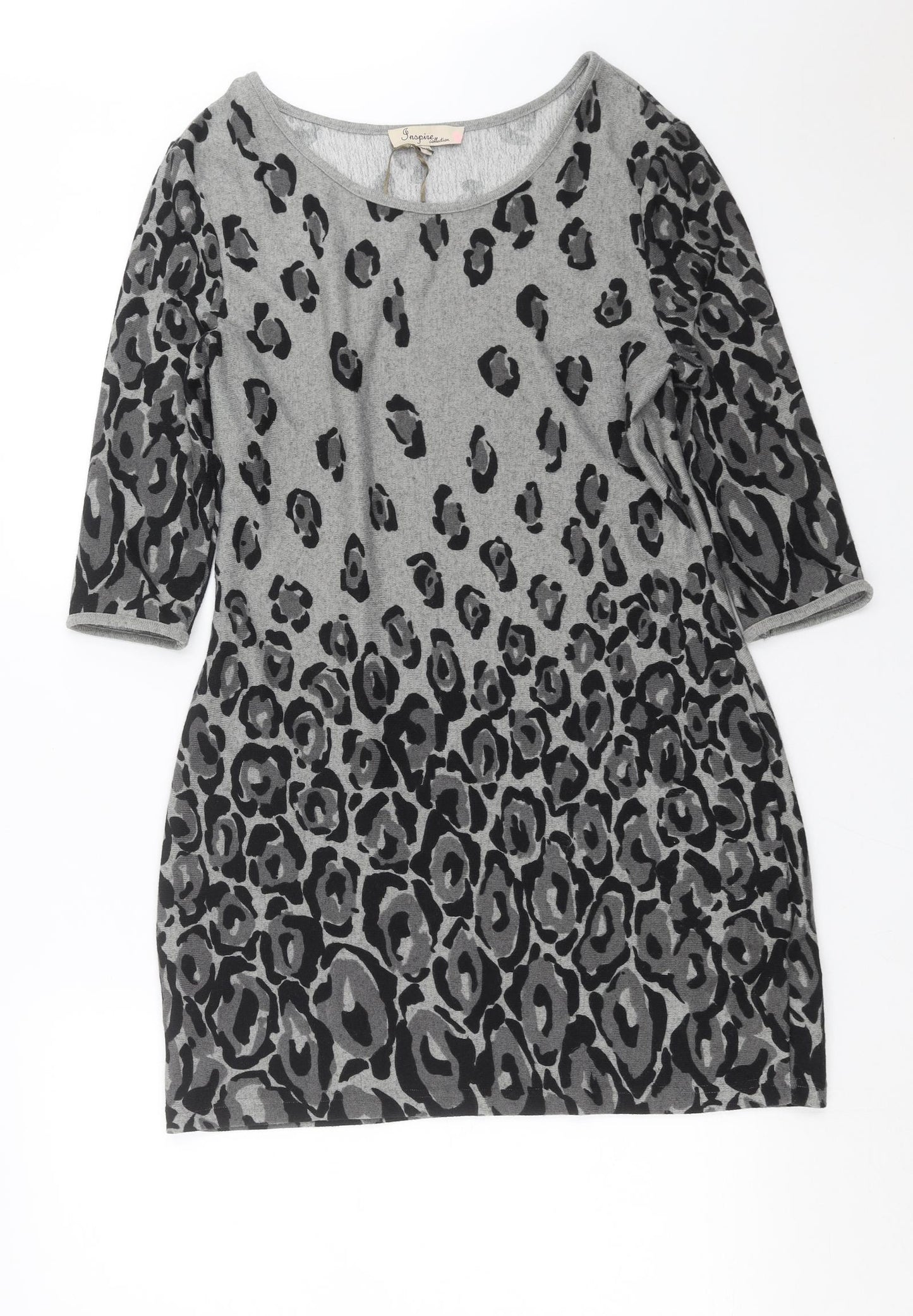 Inspire Collection Womens Grey Animal Print Knit Jumper Dress  Size S