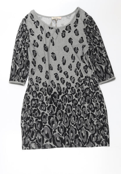 Inspire Collection Womens Grey Animal Print Knit Jumper Dress  Size S