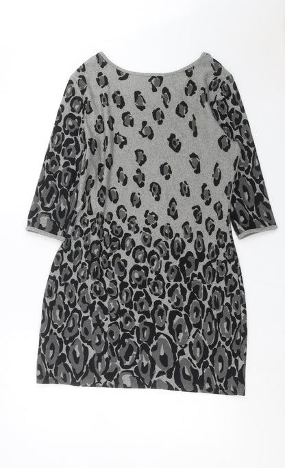 Inspire Collection Womens Grey Animal Print Knit Jumper Dress  Size S
