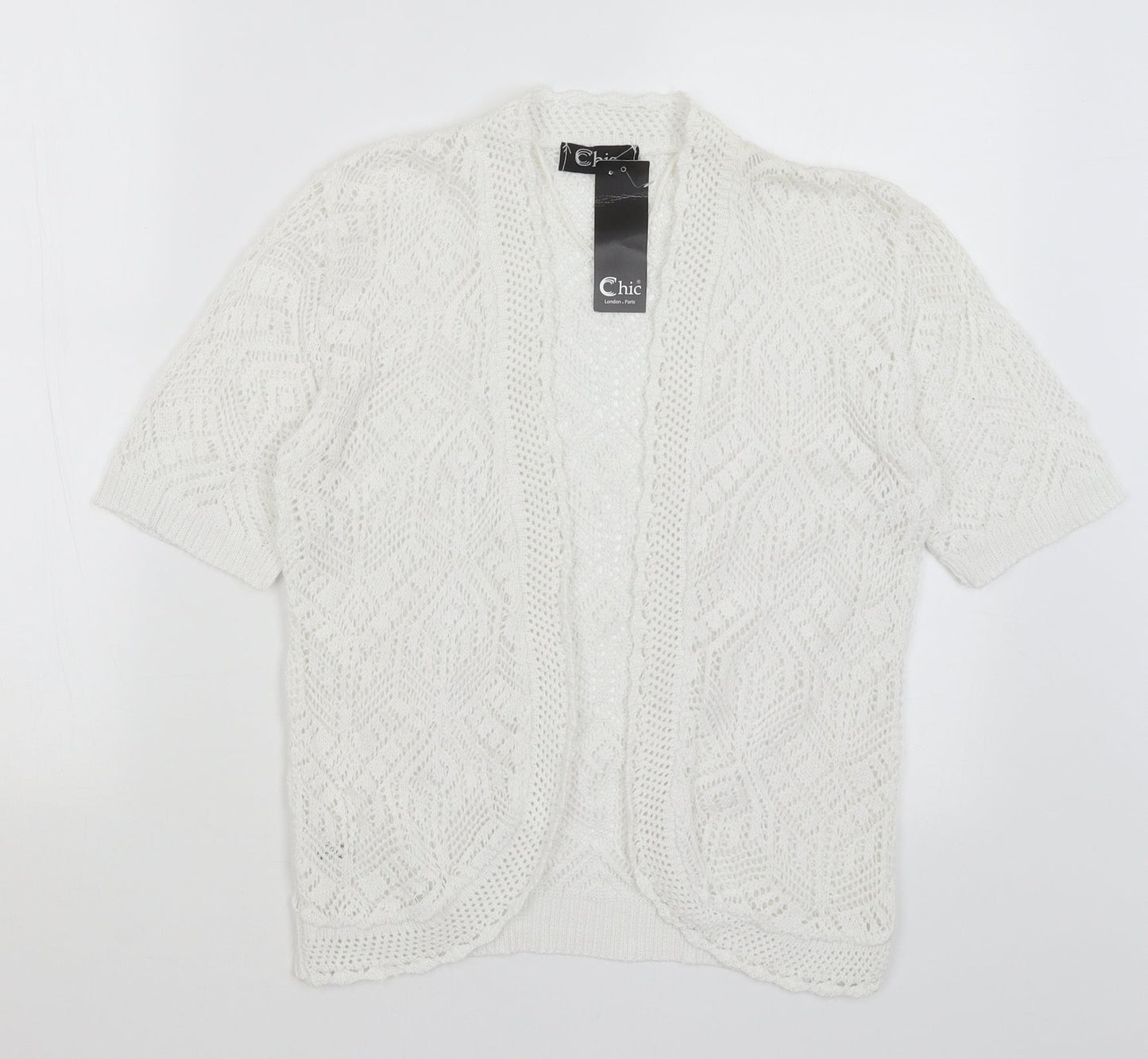 Womens UK Size S CHIC White Cardigan Jumper