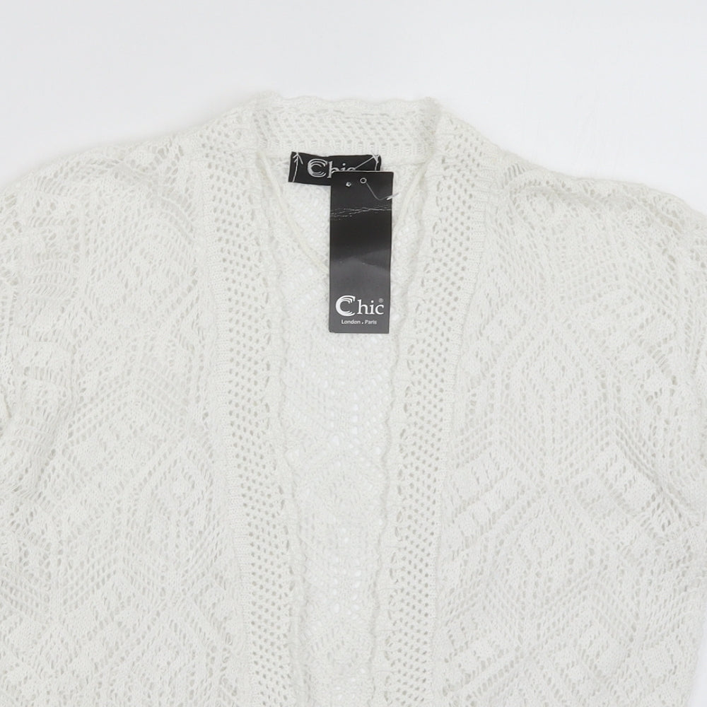 Womens UK Size S CHIC White Cardigan Jumper