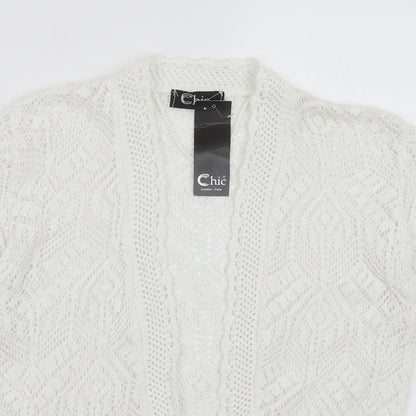Womens UK Size S CHIC White Cardigan Jumper