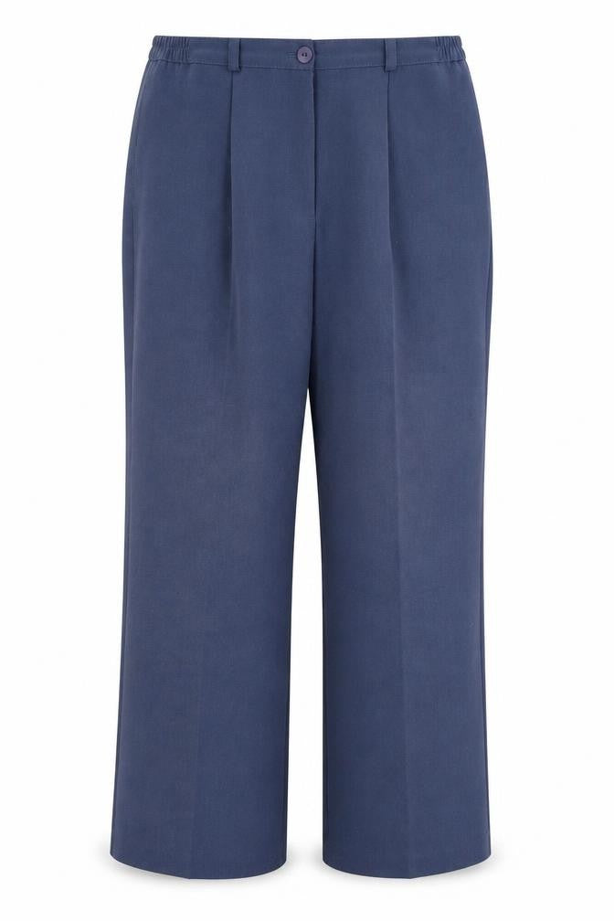 Front view of Preworn women’s blue trousers, size UK 12, 27.5-inch leg