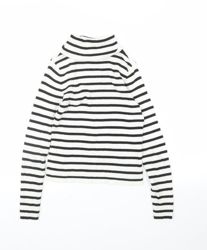 H&M Girls White Striped  Pullover Jumper Size 9 Years