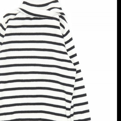 H&M Girls White Striped  Pullover Jumper Size 9 Years