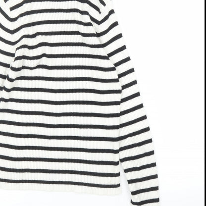 H&M Girls White Striped  Pullover Jumper Size 9 Years