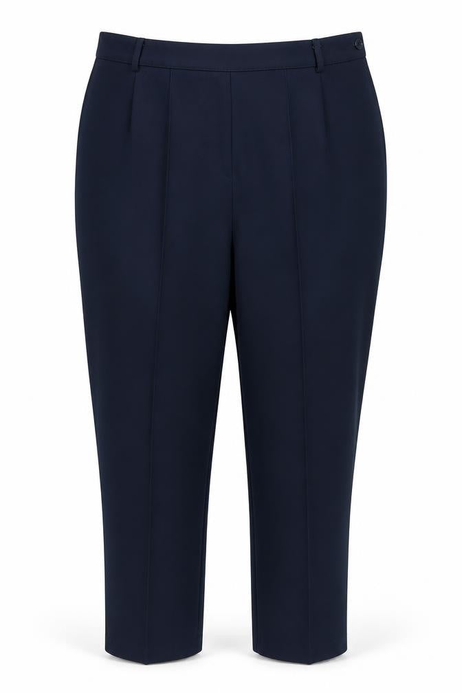 Front view of Preworn women’s blue capri trousers, size L, 27-inch leg