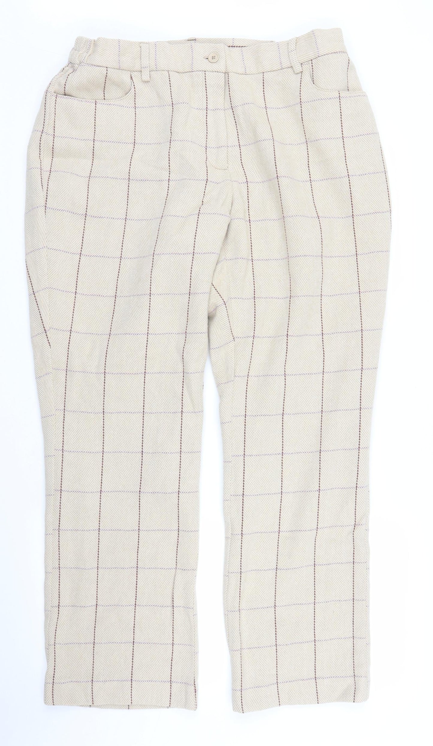 Cotton Traders Womens Beige Plaid  Trousers  Size 16 L29 in