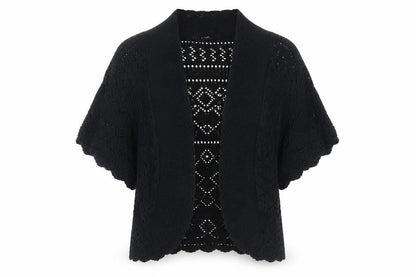 Front view of MK women’s black cardigan jumper, size UK 18