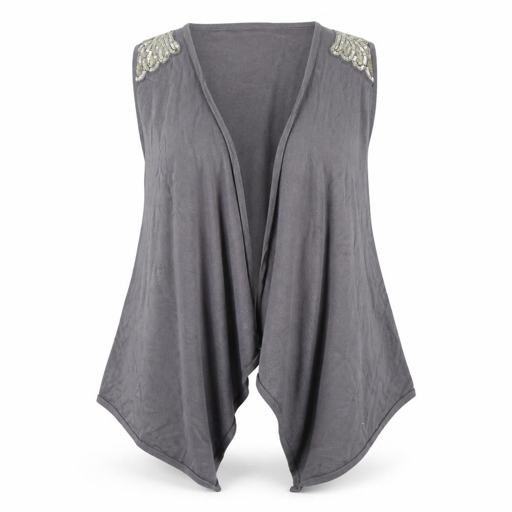 Front view of Papaya women’s grey cardigan jumper, size UK 14