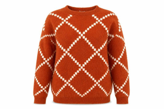 Front view of Matalan women’s brown geometric jumper, size M